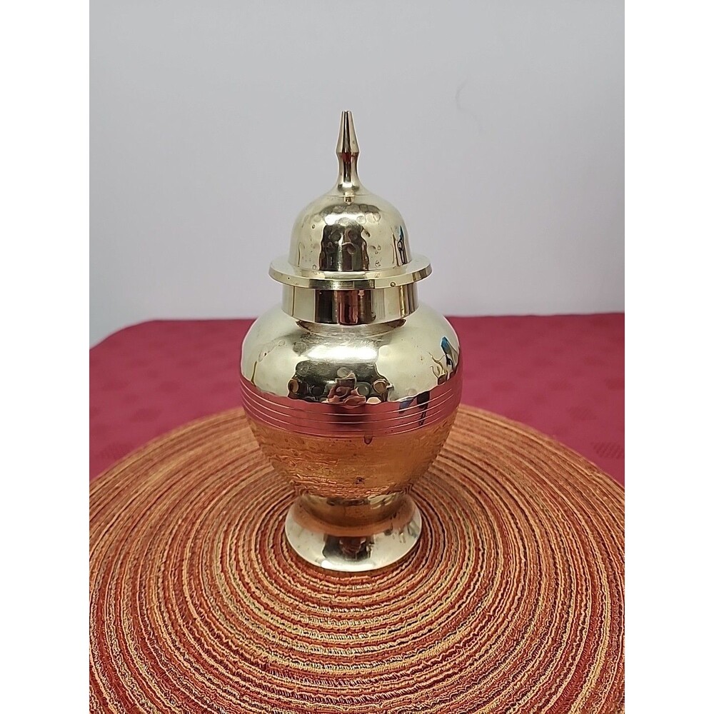 Vintage Hammered Solid Brass Ginger Jar 10 In W Lid Chinoiserie Warm Golden Hue